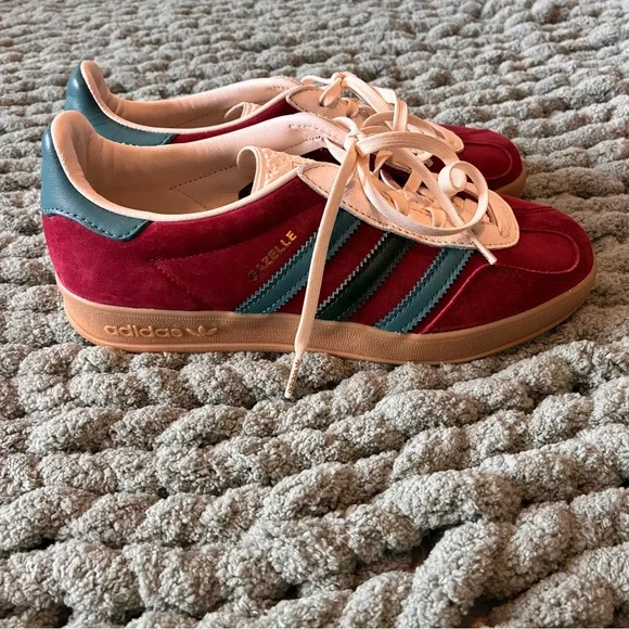 adidas Gazelle Women’s Suede Sneakers — Burgundy Pink Green - Picture 4 of 5